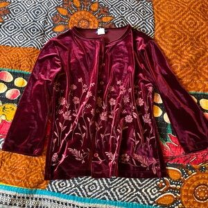 Pandora Red Embellished Blouse with Mandarin Collar